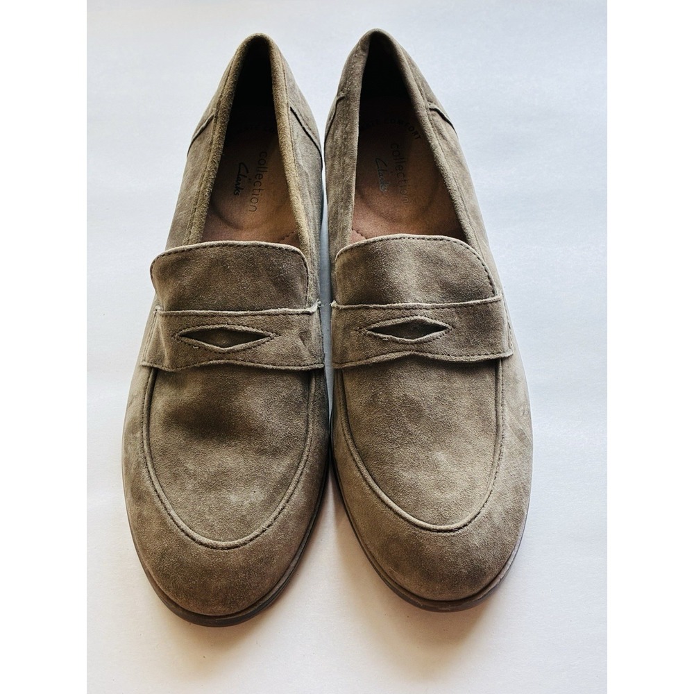 Clark Olive Green Suede Penny Loafers Sz 7.5 Old Money Luxury